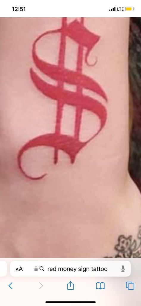 Money Sight Tattoo, Money Sign Tattoo Design, Red Money Sign Tattoo, Dollar Sign Tattoo Design, Money Symbol Tattoo, Money Sign Tattoo, Dollar Sign Tattoo, Money Bag Tattoo, Vision Journal