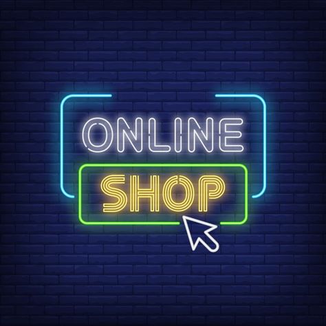 Online shop neon sign Free Vector | Free Vector #Freepik #freevector #logo #banner #flyer #poster Neon Sign, Online Shop, Neon, Wall