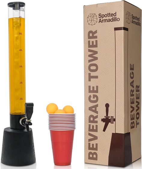 Spotted Armadillo 3L / 101 oz. Beer Tower Dispenser with Ice Tube and B Pong Party Gift Set | Beverage Dispenser for Parties and Gameday | Holiday Gifts (1 Set) Drink Tower, Beer Tower Dispenser, Beer Tower, Beer Dispenser, Beverage Dispenser, Food Drinks Dessert, Beer Pong, Drink Dispenser, Social Gathering