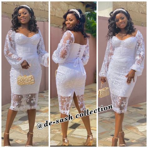 Short White Lace Dress Styles Ghana, White Lace Dress Styles Ghana For Wedding, Short White Lace Dress Styles Nigerian, Short Lace Dress Styles Nigerian, Lace Fashion Ghana, Cord Lace Short Gown Styles, Short Lace Gown Styles Nigerian, White Lace Dress Styles Ghana, African Print Dress Prom