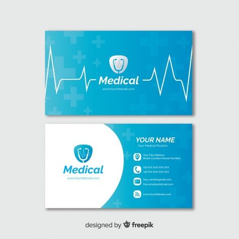 Business card with medical concept in pr... | Free Vector #Freepik #freevector #logo #business-card #business #abstract Medical Card Design, Doctor Business Cards, Dental Clinic Logo, Identity Card Design, Medical Business Card, Business Brochure Design, Blue Business Card, Medical Business, Graphic Design Business Card