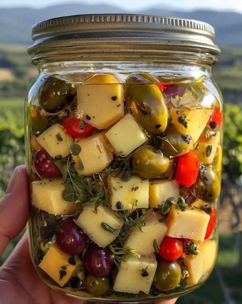 Gordon ramsay | Marinated Cheese and Olives 🧀🍈 | Facebook Marinated Cheese And Olives, Cheese And Olives, Marinated Cheese, Havarti Cheese, Marinated Olives, Olive Jar, 4th Of July Desserts, Havarti, Cheese Appetizers