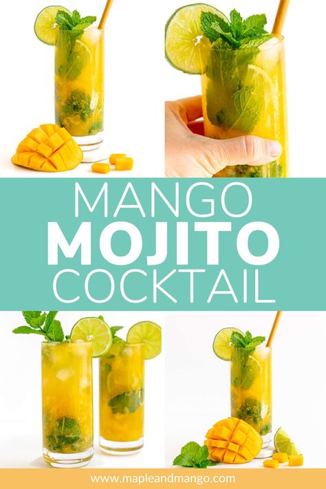 Love mangos? Love mojitos? If you said yes to both then this Mango Mojito recipe is the cocktail for you! A classic mojito with a fun tropical twist – this mango infused version is super refreshing and perfect for summer! It's also super easy to turn into a mocktail or a pitcher. | www.mapleandmango.com Mango Mojito Recipe, Mango Cocktail, Classic Mojito, Girly Drinks, Mango Mojito, Mojito Mocktail, Easy Summer Cocktails, Chili Mango, Summer Drinks Alcohol