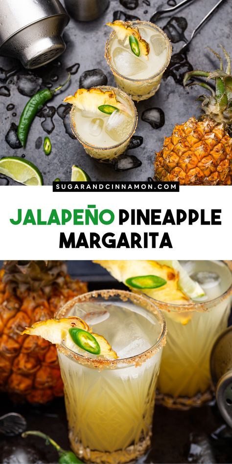 Jalapeño Pineapple Margarita Grilled Pineapple Margarita, Pineapple Jalapeno Margarita, Blended Margarita Recipe, Jalapeño Pineapple, Fall Cocktails Easy, Pineapple Cocktails, Pineapple Margaritas, Pineapple Margarita Recipe, Spicy Margarita Recipe