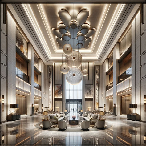 AI rendering of a grandiose hotel lobby with dramatic lighting Futuristic Lobby Interior Design, Grand Hotel Lobby, Futuristic Lobby, Lobby Interior Design, Lobby Interior, Dramatic Lighting, Futuristic Architecture, Hotel Lobby, Grand Hotel