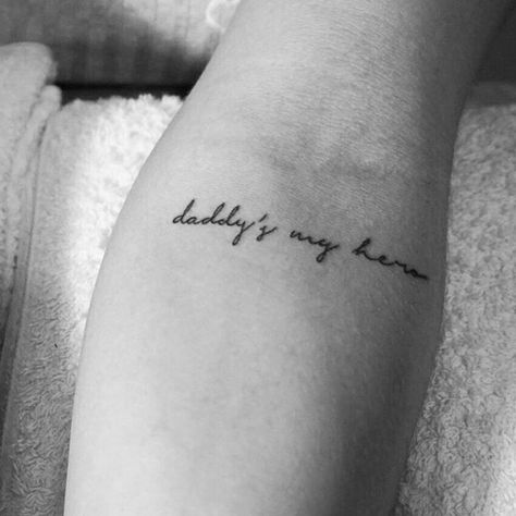 Dads And Daughters Tattoo, Fathers Daughter Tattoo, Father Like Daughter Tattoos, Cute Remembrance Tattoos, Father Daughter Quotes Tattoo, Meaningful Father Daughter Tattoos, Tattoo Ideas For Daughter Father, My Dad My Hero Tattoo, Tattoo Daughter And Father