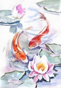 Ikan Air Tawar, Koi Painting, Koi Fish Drawing, Koi Watercolor, Koi Art, Watercolor Fish, 강아지 그림, Soyut Sanat Tabloları, Fish Drawings