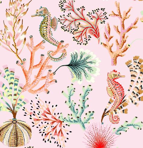 Gallery 3 — SARAH GORDON DESIGN Mediterranean Fabric, Sarah Gordon, Anthropologie Home, Pattern Design Inspiration, Coral Pattern, Art Collage Wall, Vector Pattern, Surface Pattern Design, Flower Drawing