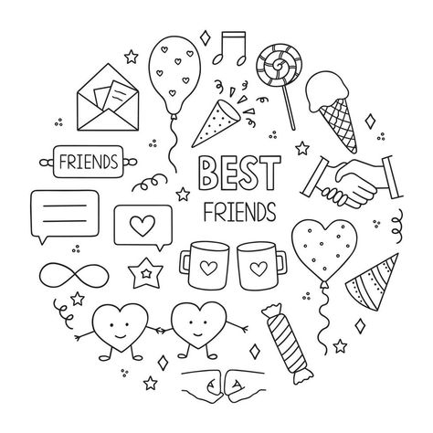 3 Best Friends Doodle Art, Cute Drawings Of Friendship, Cute Doodle For Friends, Friendship Drawings Sketches Easy, Friendship Party Decorations, Friendship Day Doodle Art, Doodles Best Friends, Friendship Doodles Art Cute, Doodle Art For Best Friend