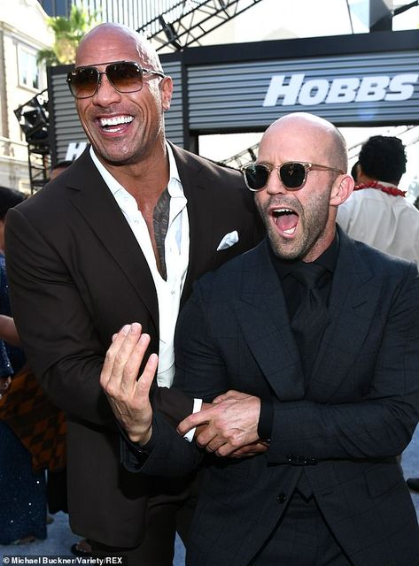 Dwayne Johnson and Jason Statham take a moment for some bromance at LA premiere of Hobbs & Shaw | Daily Mail Online Hobbs And Shaw, Jason Stratham, Dominic Toretto, The Rock Dwayne Johnson, Dwayne The Rock, Jason Statham, The Expendables, Christina Hendricks, Dwayne Johnson