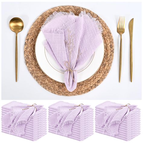 PRICES MAY VARY. 🍽️Cloth Napkins Package: you will receive handmade cloth napkins with fringe set of 36, linen napkins bulk, each piece is 16"x16". Lavender napkins can nicely matched with the well-appointed venue, adding a rustic and vintage look to your dinner table. 🍽️Premium Material: Lavender napkins are made of high quality cotton, natural fiber, handmade, More soft, with good moisture absorption and heat resistance. breathable,Hand-dyed from natural material, Not easy to fade, odorless, Lavender Table Runner, Lavender Napkins, Lavender Wedding Theme, Rustic Dinner, Purple Cloth, Wedding Party Dinner, Purple Color Schemes, Linen Dinner Napkins, Dinner Party Table