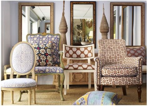 Ten Ways to make a “Granny Chair” Look Hip - Cindy Hattersley Design Unique Accent Chair, French Style Chairs, Rough Luxe, Victorian Chair, Statement Chairs, Block Printed Textiles, Brown Chair, John Robshaw, Love Chair