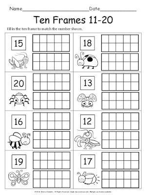 10 Frame Activities 1st Grades, 20 Frames Math, Representing Numbers To 20, Teen Numbers Worksheet, Tens Frame Worksheet, Tens Frame Activities, Numbers 10 20 Activities, Counting 10-20, Numbers 11 20 Kindergarten