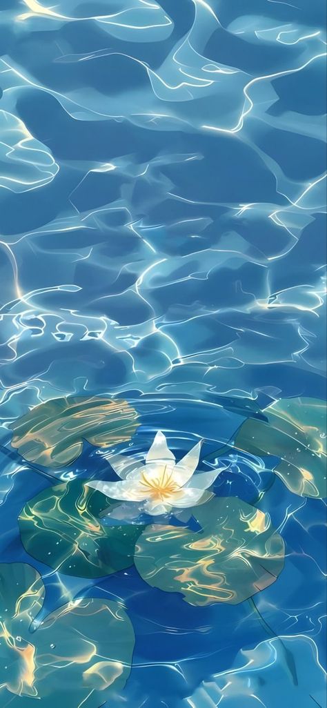 Water Phone Background, How To Draw Lily Pads, Blue Lotus Aesthetic, Water Art Aesthetic, Blue Chinese Aesthetic, Water Art Wallpaper, Lilypad Wallpaper, Aesthetic Water Wallpaper, Zen Garden Wallpaper