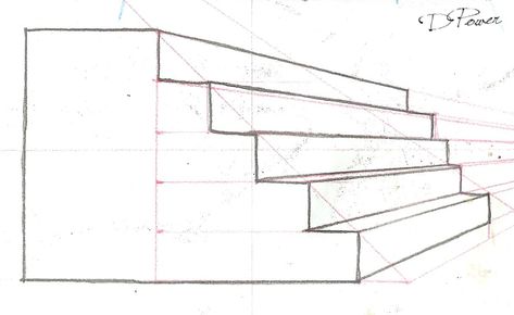 Drawing stairs in 1-point perspe\ctive from the side. -2017 Drawing Stairs, Side View Drawing, 1 Point Perspective, Forced Perspective, Point Perspective, Pencil Design, Dream Cottage, Perspective Drawing, Architecture Sketch