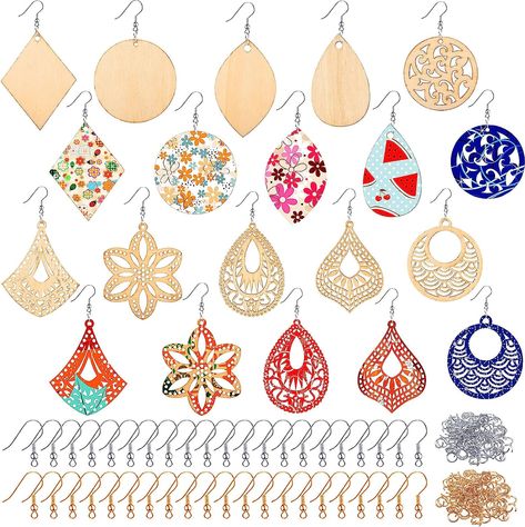 Use your own creativity and skills to paint these cute earrings! Earrings Crafts, Diy Jewelry Earrings, Homemade Jewelry, Wooden Pendant, Earring Crafts, Wooden Earrings, Wood Earrings, Wood Color, How To Make Earrings