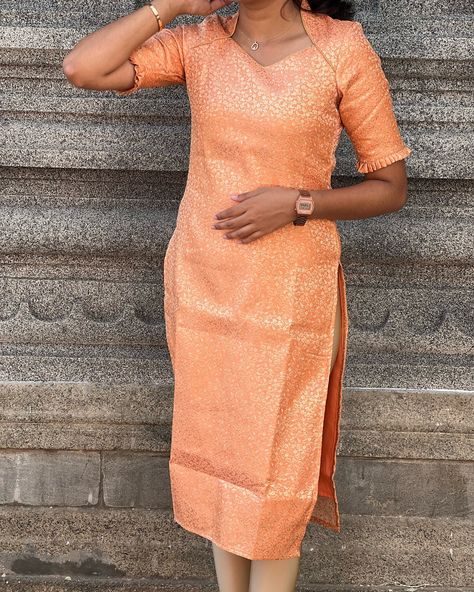 ❌SOLDOUT❌ E- 1072 Banaras kurti with sleeve detailing (with lining ) Sizes: XS to XL Mild soap handwash and steam ironing is recommended Dm for orders and price Colour may slightly vary due to lighting Model Size -Xs [kurti, festive, maxi, co ord, kurta sets, regular wear, casual wear, office wear, style, marriage] #kurti#casulakurti#dailywearkurti#smallbusiness#officewearkurti#officewearstyle#kurtisofeyal#festivekurtis#kurtidesign#kurtis #kurticollection#kurtifashion#kurtistyle#eyalde... Banaras Kurti Designs, Banaras Kurti, Kurtis Models, Kurthi Necks, Neck And Sleeves Design, Salwar Kameez Neck Designs, Desinger Dresses, Designs Kurti, Blue Blouse Designs