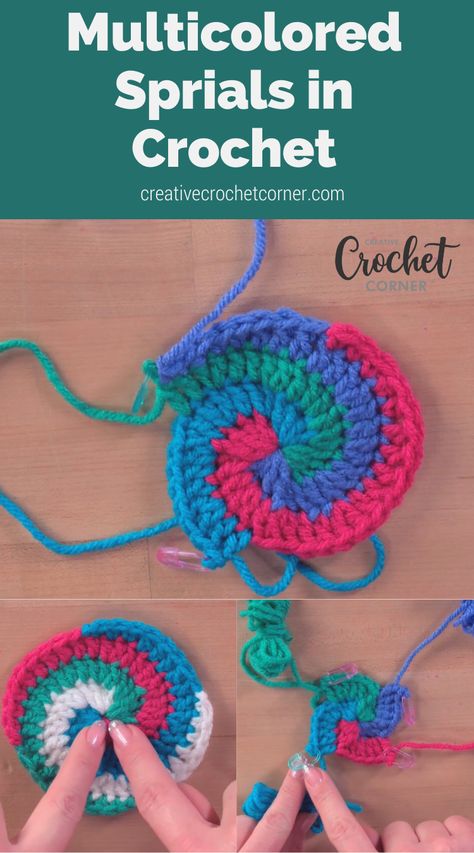 Crochet designer Marly Bird demonstrates how to create beautiful spiral motif that’s sure to catch the eye. Learn how to start at the center, easily keep track of your four colors, grow the spiral and finish it perfectly. How To Crochet A Spiral Circle, Crochet Spiral Blanket, Spiral Crochet Pattern Free, Crochet Spiral Pattern, Crochet Spinners, Crochet Wheelchair, Crochet Spirals, Spiral Crochet Pattern, Spiral Mandala