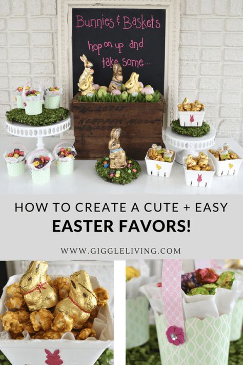 Easter favors/DIY/Easter gift ideas/treat table/Easter treat table/party inspiration/DIY favors/dessert table/ #easter #eastertreats Easter Goodie Bags For Adults, Mini Easter Baskets, Party Table Ideas, Mini Easter Basket, Easter Party Favors, Creative Easter Baskets, Diy Favors, Favor Table, Treat Table