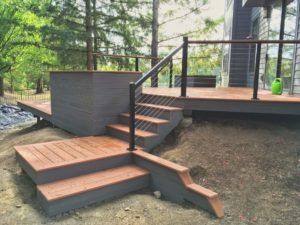 Sloped Yard Deck, Multi Level Deck Ideas On A Slope, Deck Ideas On A Slope, Modern Split Level, Hillside Deck, Dock Ideas, Backyard Goals, Patio Decks, Multi Level Deck