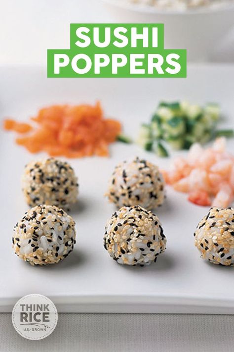 Rolled with freshly cooked U.S.-grown short grain rice, and filled with mango, smoked salmon, wasabi peas, tuna, cucumber, shrimp, and wasabi. Sushi Poppers, Sushi Recipes Homemade, Sushi Roll Recipes, Homemade Sushi, Sushi Recipes, Recipe Details, What To Make, Appetizer Snacks, Ancient Art