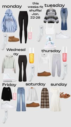 Check out kamstone11's Shuffles this weeks January’s outfits! One Week Outfit Plan, January Fits, Days Of The Week Outfits, A Week Of Outfits, Outfits For The Week, January Outfits, Preppy Winter Outfits, Comfy Outfits Winter, 2025 Goals