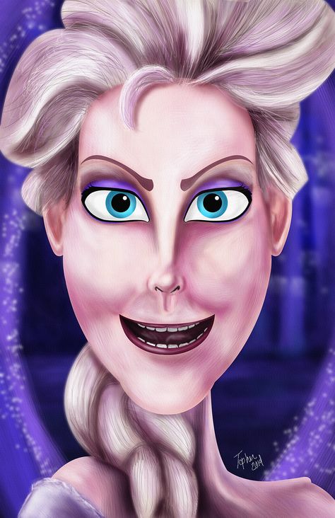 Elsa the Snow Queen Let it go, Disney’s Elsa from Frozen by Topher Adam Available: http://www.redbubble.com/people/topheradam/works/11399355-elsa-the-snow-queen-by-topher-adam Ugly Disney Characters, Wheres My Hair Ahhhh Elsa, Elsa Funny, Frozen Cartoon, Frozen Funny, Elsa Drawing, Elsa Coloring Pages, Elsa Pictures, Disney Character Drawings