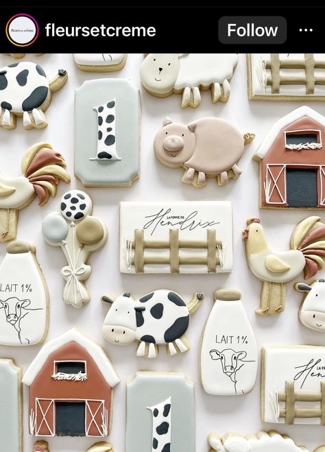 Farm Baby Shower Theme, Cow Cookies, Farm Cookies, Barnyard Birthday Party, Cow Baby Showers, Farm Theme Birthday, Farm Baby Shower, Animal Baby Shower Theme, Farm Themed Birthday Party