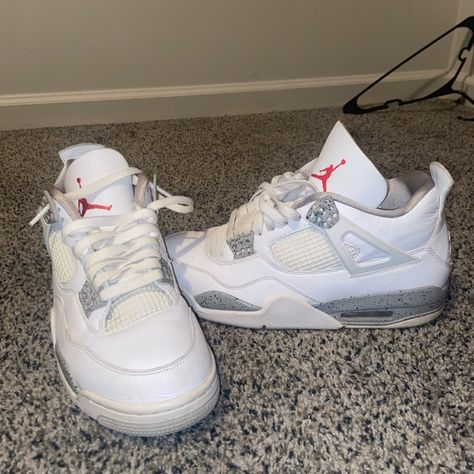 I Have Only Worn Them 3 Time They Have No To Minor Scuffs The Are Almost Brand New Pretty Sneakers, Hello Kitty Shoes, Jordan White, Preppy Shoes, Pretty Shoes Sneakers, Jordan 4s, Jordan Shoes Retro, All Nike Shoes, Shoes Outfit Fashion