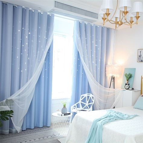 Fresh Max Blackout Curtain Hollow Star Curtain With Sheer Curtain Kids Room Curtain (One Panel) Curtains Childrens Room, Frozen Bedroom, Frozen Room, Kids Room Curtains, Deco Disney, Bedroom Drapes, Living Room Decor Curtains, Room Curtains, Grey Curtains