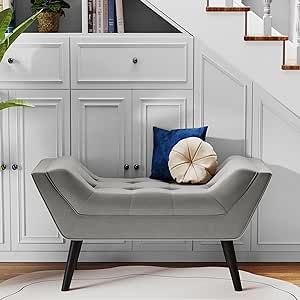 Andeworld Upholstered Tufted Small Cute Bench Ottoman for Entryway Foyer Bathroom Vanity Bedroom (One Seater, Velvet Grey) Small Bench For Entryway, Bench Under Stairs, Small Entry Bench, Bench For Entryway, Foyer Bench, Bathroom Dressing Room, Window Desk, Small Seating Area, Small Foyer