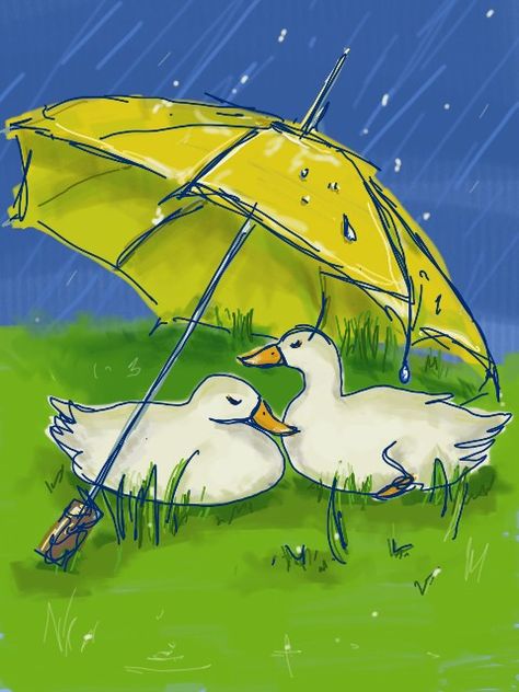 Two ducks peacefully sleeping under the umbrella Sleeping Duck Drawing, Duck With Umbrella, Duck Things, Umbrella Drawing, Umbrella Illustration, Umbrella Painting, Duck Drawing, Duck Art, Under The Rain