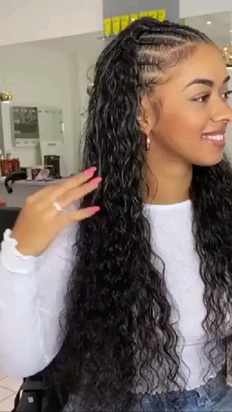 Cornrow Half Head, Front Braiding Hairstyles, Braids Top Of Head Half Up, Natural Curly Hair Braid Styles Half Up, Half Head Braided Hairstyles, Hispanic Hairstyles Braids, Braids For Latinas Natural Hair, Half Braided Curly Hairstyles, Front Half Braided Hairstyles