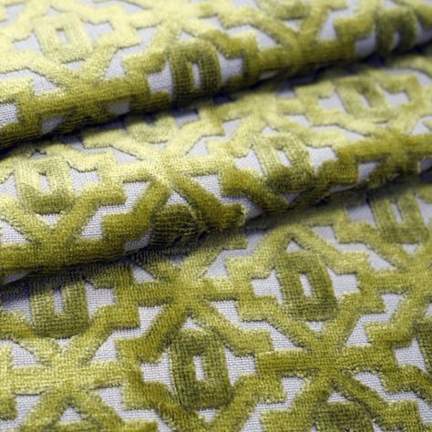 This patterned velvet fabric has a small geometric pattern, creating a trellis look. Design is in a chartreuse hue on... Read More Small Geometric Pattern, Fabric For Chairs, Green Upholstery Fabric, Pattern Curtains, Green Upholstery, Velvet Pattern, Upholstery Fabric For Chairs, White Spirit, Geometric Fabric