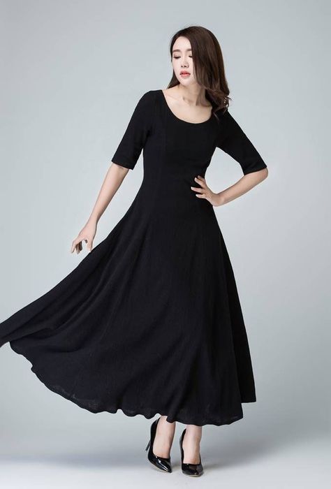 Midi skirt, fishtail skirt, winter skirt, black skirt, long skirt, vintage skirt, Linen Summer Dress, Dresses Linen, Black Linen Dress, Mother Bride, Long Linen Dress, Boat Neck Dress, Summer Linen Dresses, Summer Black Dress, Church Dresses