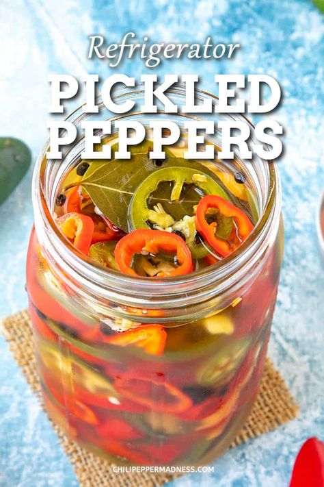 Preserve your Chili Peppers with a quick recipe for making pickled peppers that you can keep in your refrigerator for months. They’re perfect for topping sandwiches, tacos, tossing onto pizzas, or munching right out of the jar. Pickled Chili Peppers, Pickling Peppers, How To Pickle Peppers, Canning Hot Peppers, Pickled Sweet Peppers, Pickled Pepper Recipe, Pickled Hot Peppers, Hot Pepper Recipes, Pickled Vegetables Recipe