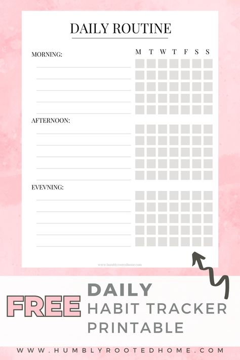 Download this free daily habit tracker printable! You can also edit this habit tracker to fit your personal needs. The minimalist design of this routine chart allows you to add personal touches. Daily Routine Tracker Free Printable, Daily Routine Checklist Free Printable, Habit Tracker Template Free Printable, Daily Tracker Printable, Daily Habit Tracker Printable, Free Printable Habit Tracker, Tracker Printable Free, Bujo 2025, How To Use Planner