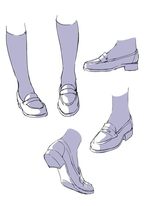 Anime Shoe Reference, Dress Shoe Drawing Reference, Anime Clothes Female Casual, How To Draw Feet With Shoes, Socks Drawing Reference, Drawing Reference Shoes, Shoes Character Design, Shoes Tutorial Drawing, Shoes Art Reference