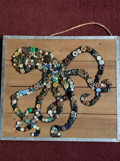 Sea Turtle Button Art, Octopus Button Art, Octopus Made Out Of Wire, Octopus Seaglass Art, Bead Octopus, Steampunk Octopus, Sea Life Art, General Crafts, Button Art