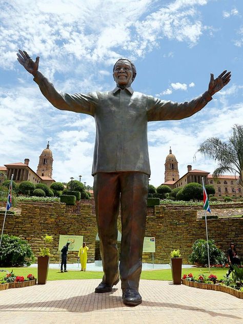 Statue of Nelson Mandela  in Gauteng, Pretoria, South Africa South Africa Itinerary, Sculpture Projects, Africa Do Sul, Public Sculpture, Kruger National Park, Famous Landmarks, Pretoria, Nelson Mandela, Fun At Work