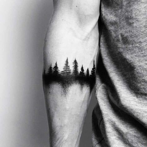 Natur Tattoo Arm, Outdoor Tattoo, Forest Ideas, Tattoo Band, Forest Tattoo, Nature Tattoo Sleeve, Forearm Band Tattoos, Forearm Tattoo Design, Landscape Tattoo