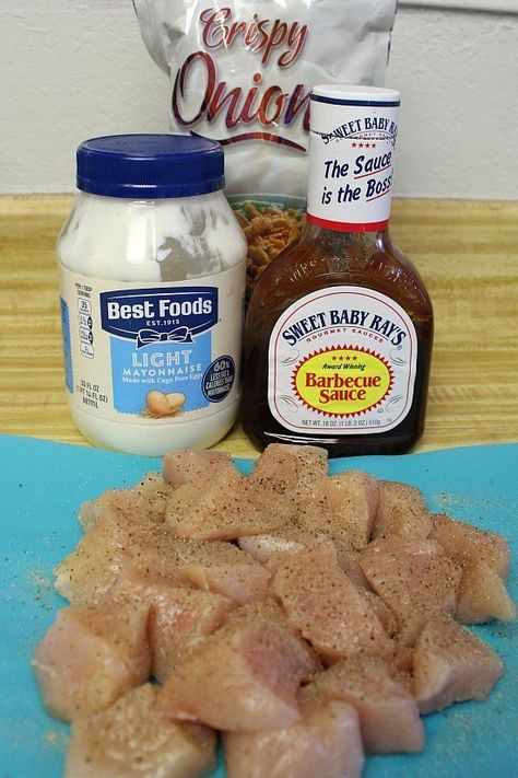 Quick and easy, try Crunchy BBQ Chicken Nuggets. Bbq Chicken Nuggets, Nugget Recipes, Chicken Fillet Recipes, Oven Bbq Chicken, Crispy Fried Onions, Bbq Sauce Chicken, Chicken Nugget Recipes, Nuggets Recipe, Veggie Dinner