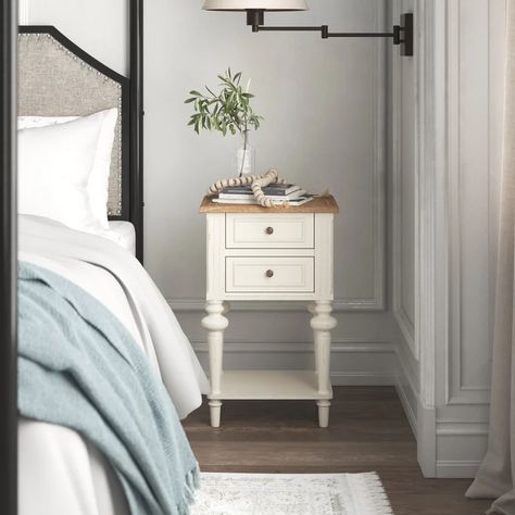 Kelly Clarkson Home Arabella 25.59'' Tall 2 - Drawer Nightstand in Natural | Wayfair French Provincial Bedside Table, French Beach, Shelf Nightstand, French Provincial Style, Kelly Clarkson Home, Small Bedside Table, 2 Drawer Nightstand, Double Dresser, Weathered Oak