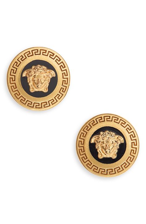 Versace Icon Medusa Stud Earrings available at #Nordstrom Versace Jewelry, Tie Gifts, Leather Box, Club Style, Velvet Bag, Versace Men, Jewelry Maker, Accessories Unique, Gold Black