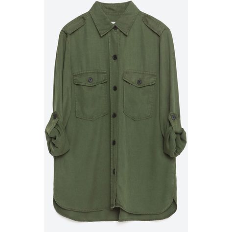 Zara Military Style Shirt (785 ZAR) ❤ liked on Polyvore featuring tops, shirts, long sleeve shirts, khaki, green shirt, shell tops, military top, khaki shirt and zara top Military Green Shirt, Military Style Shirts, Khaki Blouse, Khaki Tops, Green Long Sleeve Shirt, Military Shirt, Khaki Shirt, Oufits Casual, Khaki Fashion