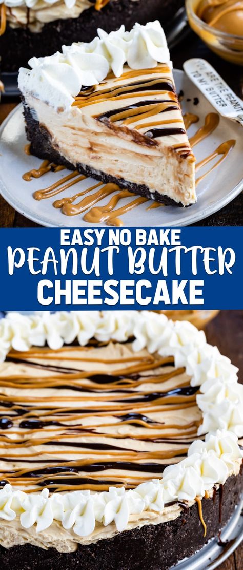 No Bake Peanut Butter Cheesecake, Peanut Butter Cheesecake Recipes, Biscotti Cheesecake, Delicious Cheesecake Recipes, No Bake Peanut Butter, Oreo Crust, Peanut Butter Cheesecake, Peanut Butter Desserts, Easy No Bake