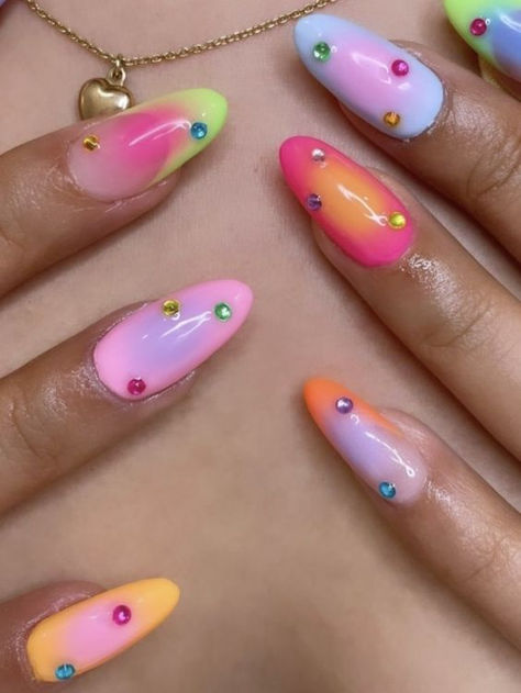 Bride Nails Wedding, Do It Yourself Nails, Colorful Nail, Gem Nails, Colorful Nail Designs, Spring Nail, Nail Designs Spring, Fire Nails, Funky Nails