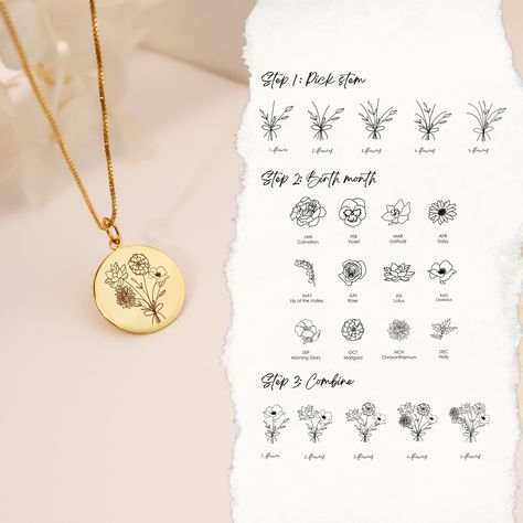 Engraved Necklace Mothers, March Birth Flowers, Custom Engraved Necklace, Flower Necklace Gold, Mom Necklace Personalized, Mother Necklace Personalized, Birth Flower Necklace, Eco Jewelry, Birth Flower Tattoos