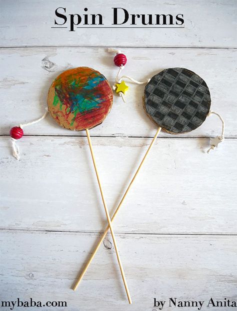 Spin Drum Craft For Kids, Spin Drum Craft, Homemade Instruments For Kids, Spin Drum, Homemade Drum, Drum Craft, Plan 2023, Native American Drums, Nanny Life