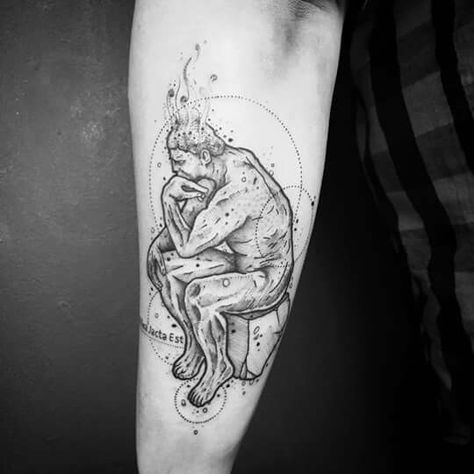 Tatto Thinker The Thinker Tattoo, Thinker Tattoo, Leave Tattoo, Sisyphus Tattoo, Daniel Tattoo, Sleeve Inspiration, The Thinker, Tattoo Black, Neck Tattoo